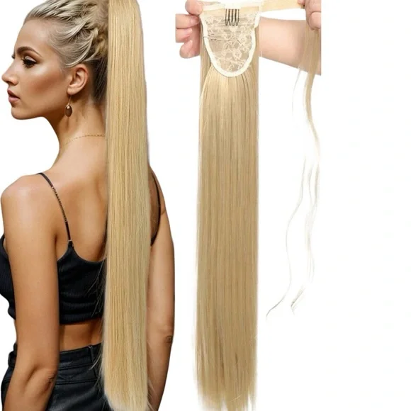 34 Inches Synthetic Linen Gold Ponytail Straight Extension - Picture 1 of 4